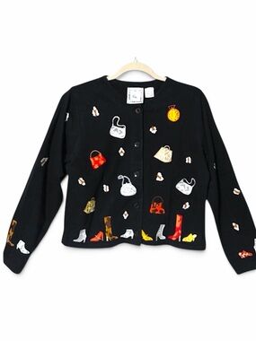 Michael Simon Lite Vintage 90s Embroidered Handbag Shoes Cardigan Sz L